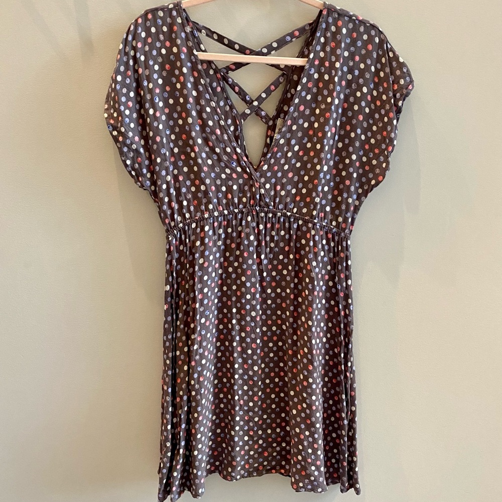 [american rag] brown polka dot v-neck dress